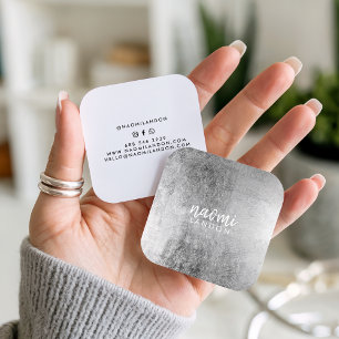 Carte De Visite Carré Blanc minimaliste carré moderne argenté gris