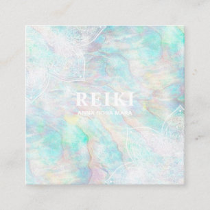 Carte De Visite Carré Bleu de dentelle blanc de jaune de rose en pastel