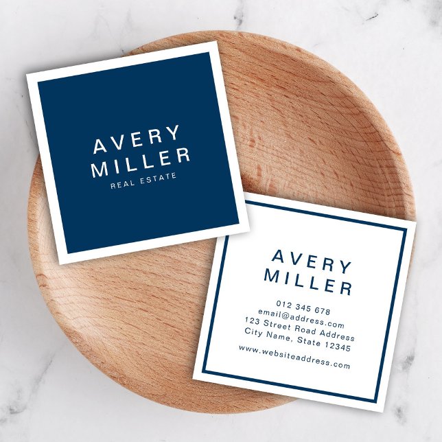 Carte De Visite Carré Bleu et blanc Entreprise Moderne Professionnel (Créateur téléchargé)