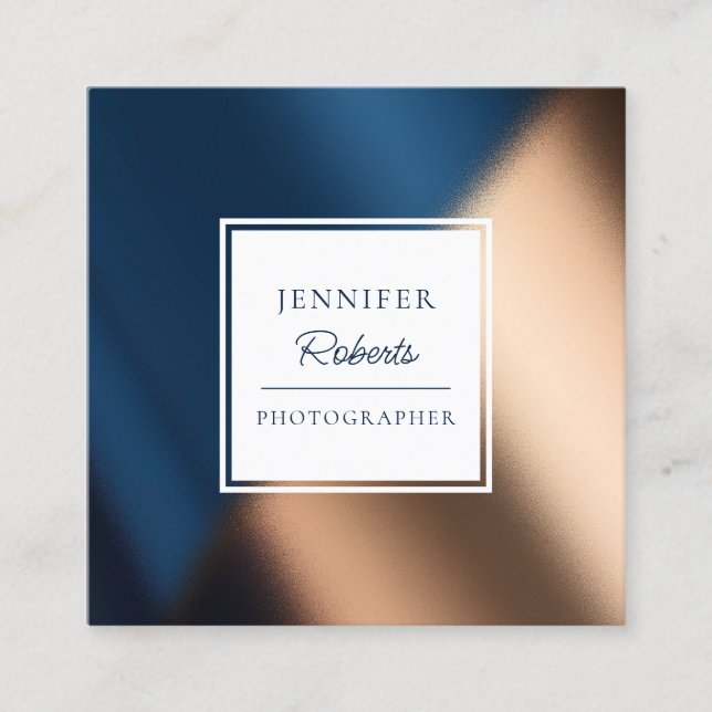 Carte De Visite Carré Bleu marine moderne or luxueux stylé (Devant)