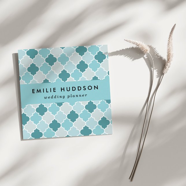 Carte De Visite Carré Bleu Marocain Trellis, Lattes, Quatrefoil (Créateur téléchargé)