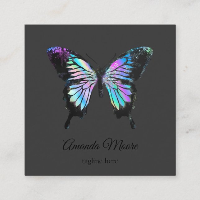 Carte De Visite Carré bleu papillon vie coach thérapeute holographe opal (Devant)