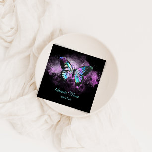 Carte De Visite Carré bleu papillon vie coach thérapeute holographe opal