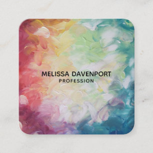 Carte De Visite Carré Bleu rouge Vert Abstrait épais peinture texturée