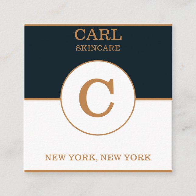 Carte De Visite Carré Bleu tendance Salon de Beauté Golde Monogramme (Devant)