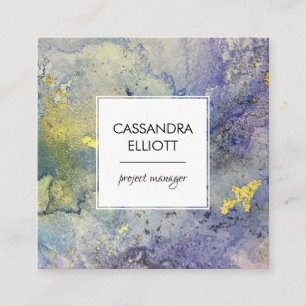 Carte De Visite Carré Bleu violet et or marbré Abstrait Liquid Art