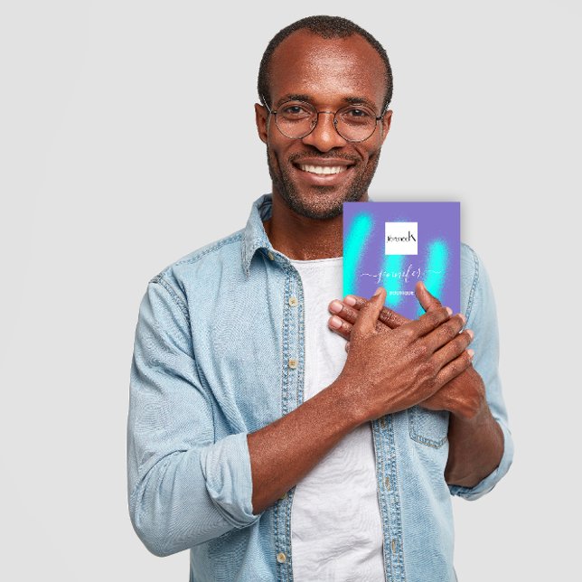 Carte De Visite Carré Bleu violet Océanique Abstrait QR LOGO (Purple Blue Oceanic Abstract Custom QR LOGO Square Business Card)