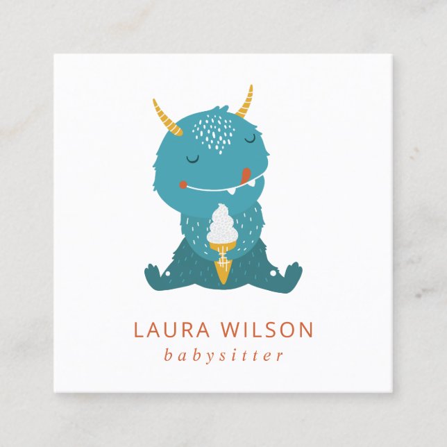 CARTE DE VISITE CARRÉ BLEUE OCHRE CUIT SANDI PETIT MOSTER ICECREAM NANNY (Devant)
