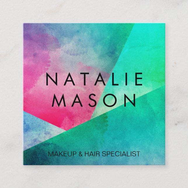 Carte De Visite Carré Blocs de couleur d'aquarelle élégants (Devant)