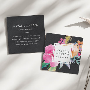 Carte De Visite Carré Blossoms tropicaux Noir