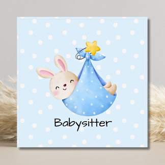 Carte De Visite Carré Blue Bunny Baby sling Neige Babysitter