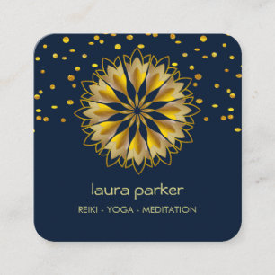 Carte De Visite Carré Blue Gold Lotus Fleur Yoga Méditation holistique
