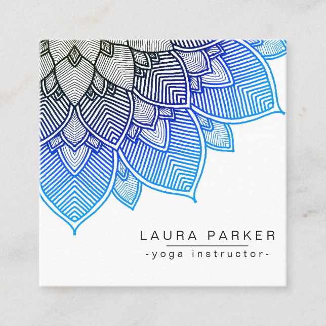 Carte De Visite Carré Blue Lotus Mandala Yoga Instructeur Holistic (Devant)