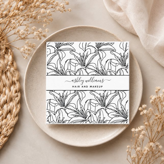 Carte De Visite Carré Blush Botanique Moderne Nom en Écriture Noire Carr (Modern Botanical Blush Black Script Name Square Business Card)