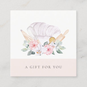 Carte De Visite Carré Blush Chef Casquette de restauration Floral Certif