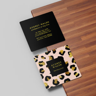 Carte De Visite Carré Blush Glitter Doré Féminin Impression Léopard Luxe