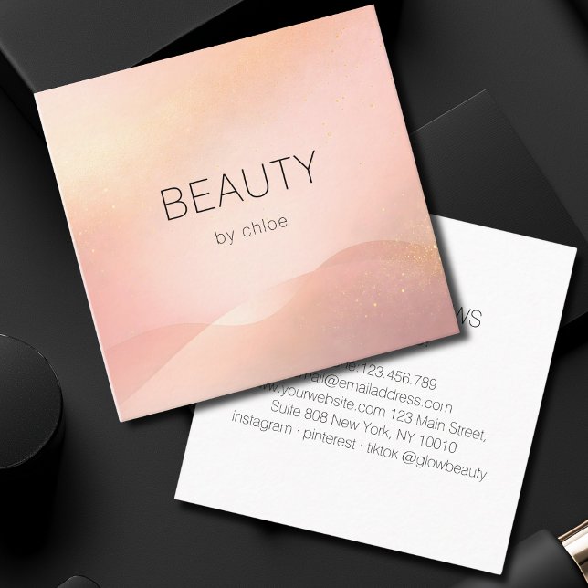 Carte De Visite Carré Blush Gold Glow Gradient Salon (Blush Gold Glow Gradient Salon Square Business Card)