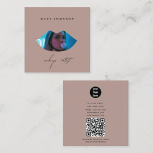 Carte De Visite Carré Blush Pink Business Logo Photo Maquillage Artiste