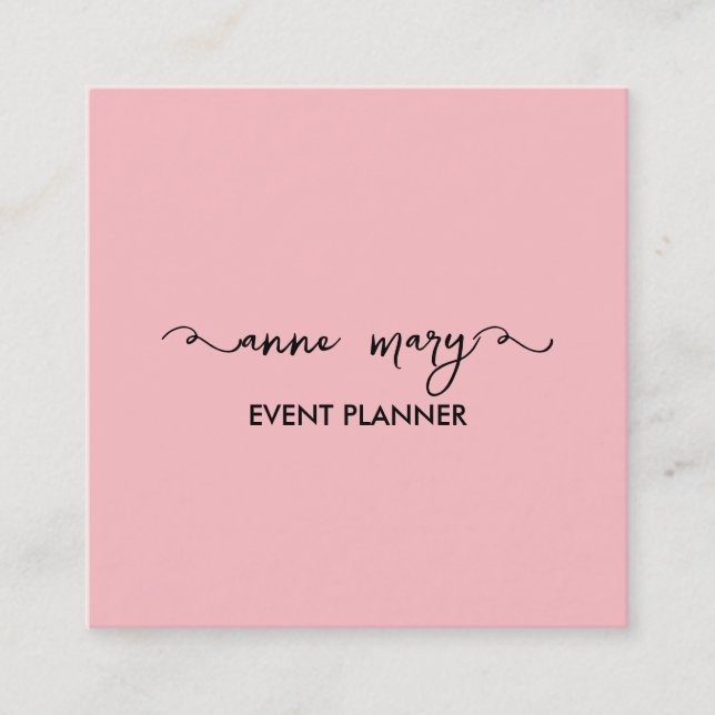 Carte De Visite Carré Blush Pink Girly Calligraphy Classy Event Planner (Devant)