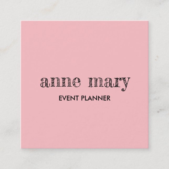 Carte De Visite Carré Blush Pink Girly Calligraphy Event Planificateur É (Devant)