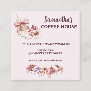 Carte De Visite Carré Blush Pink Patisserie Café Branding Aquarelle