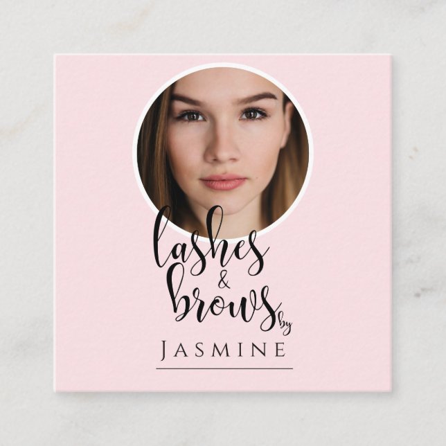 Carte De Visite Carré Blush Pink Photo Lashes & Brows QR Code Square (Devant)
