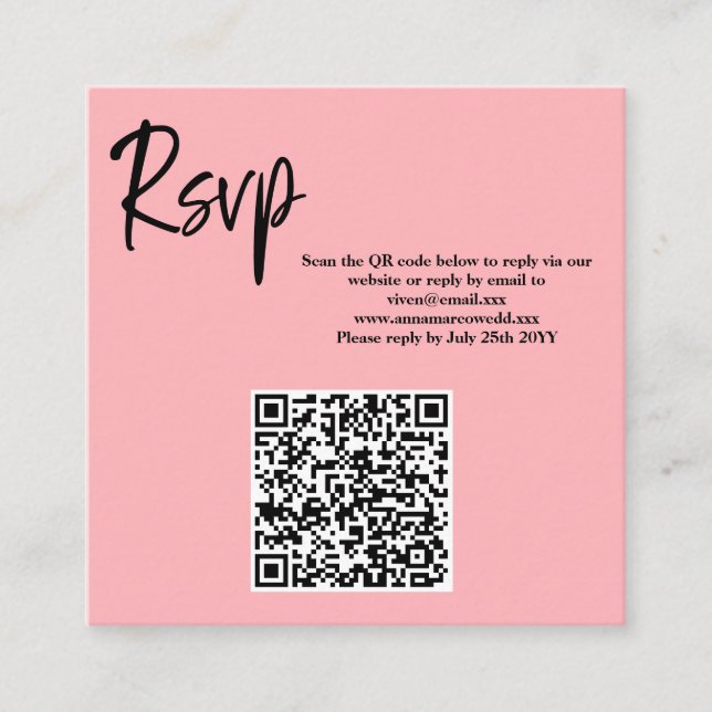 Carte De Visite Carré Blush Pink QR Code RSVP Card  (Devant)