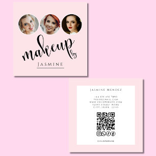 Carte De Visite Carré Blush Rose Blanc 3 Photo MUA QR Code Réseaux Socia