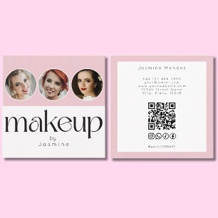 Carte De Visite Carré Blush Rose Blanc 3 Photo MUA QR Code Réseaux Socia