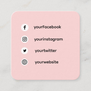 Carte De Visite Carré Blush Rose Médias Sociaux Enchanté Design