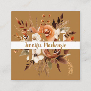 Carte De Visite Carré Boho Beige Gold Floral