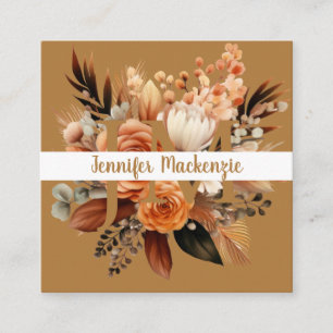 Carte De Visite Carré Boho Beige Gold Floral