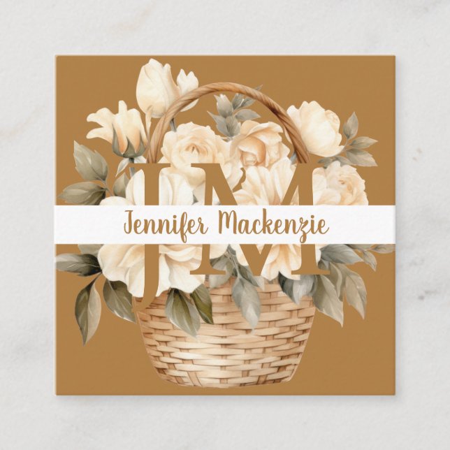 Carte De Visite Carré Boho Beige Gold Floral (Devant)