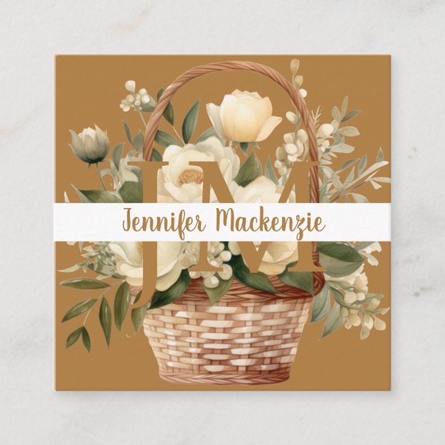 Carte De Visite Carré Boho Beige Gold Floral (Devant)