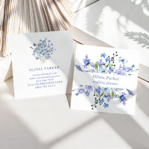 Carte De Visite Carré Boho bleu et violet   Floral