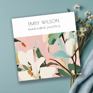 Carte De Visite Carré Boho Colorful rose Turquoise Peint Floral oreille