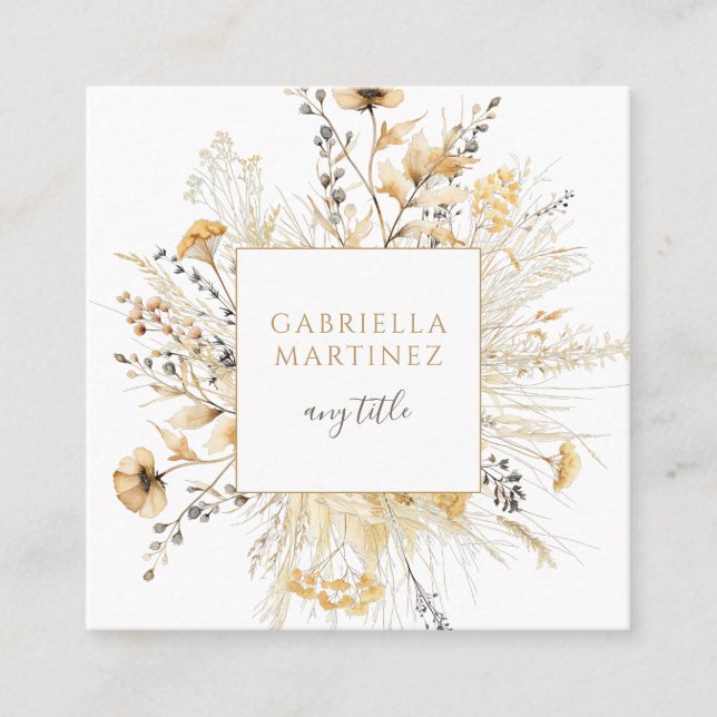 Carte De Visite Carré Boho Cream Fleur sauvage en terre cuite (Devant)
