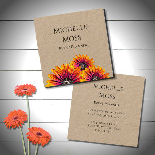 Carte De Visite Carré Boho Daisies Rustic Botanical Event Planner