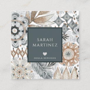 Carte De Visite Carré Boho Dessin À La Main Formes Doula Services de nai