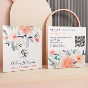 Carte De Visite Carré Boho floral chic code qr logo maquillage cheveux
