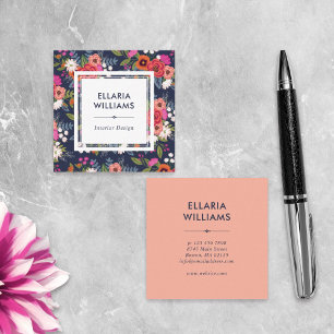 Carte De Visite Carré Boho Floral Patch - Corail & Navy Blue