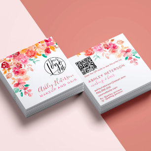 Carte De Visite Carré Boho floral terracotta qr code logo maquillage che