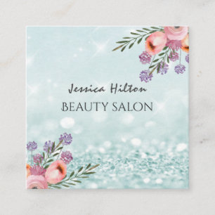 Carte De Visite Carré Boho Glam élégante aquarelle chic gliterie florale