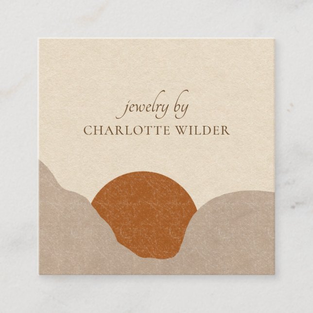 Carte De Visite Carré Boho Terracotta Sable Abstrait bijoux artisanal Bu (Devant)