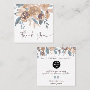 Carte De Visite Carré Boho terthy chic aquarelle fleurie ordre merci