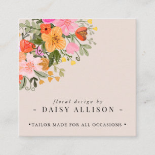 Carte De Visite Carré Boho Watercolor Fleur sauvage