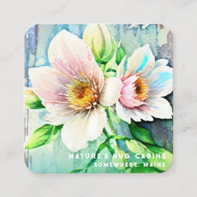 Carte De Visite Carré *~* Bois désossé QR AP49 Fleurs Pastel (Devant)