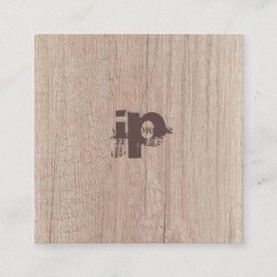 Carte De Visite Carré Bois Look Texte Perdu Monogramme Élégant Luxe