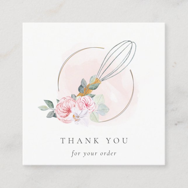 Carte De Visite Carré Bois Whisk Blush Aquarelle Flora Chef Merci (Devant)