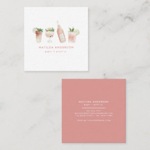 Carte De Visite Carré Boissons modernes à la poupée rose cocktail vin 